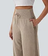 2026🔥 Halara Ribbed SoCinched High Waisted Tummy Control Drawstring Wide Leg Color Block Casual Trousers with Pockets