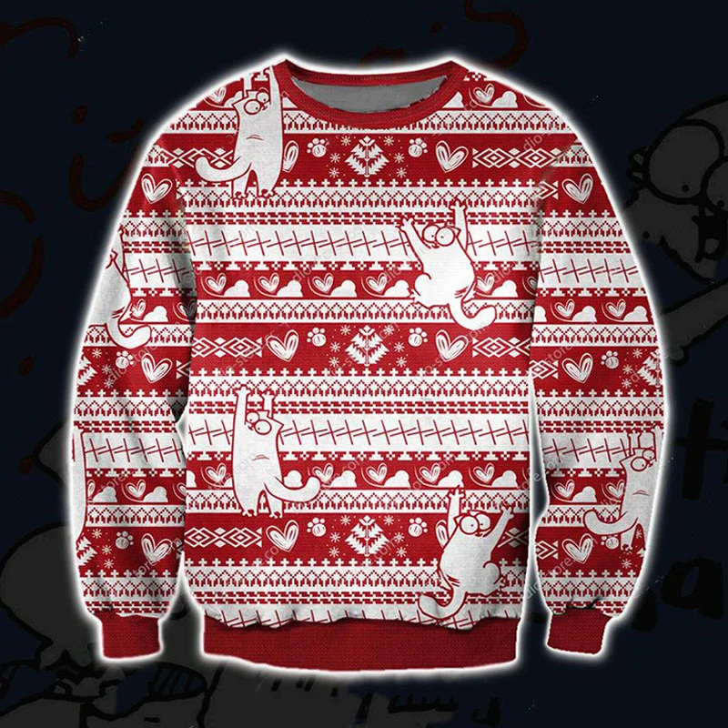 Unisex Cute SIMONS CAT, 3D Christmas Ugly Sweatshirt
