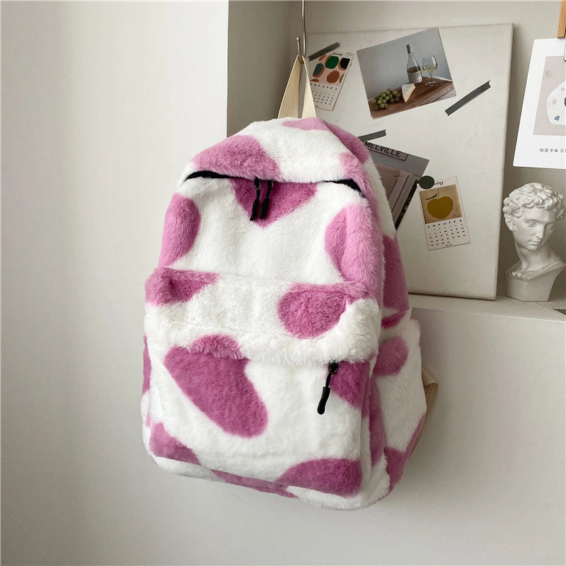 Harajuku Style Schoolbag Female Backpack Letter Cute Girl Plush Bag Korean Style Student Bag Soft Girl Backpack