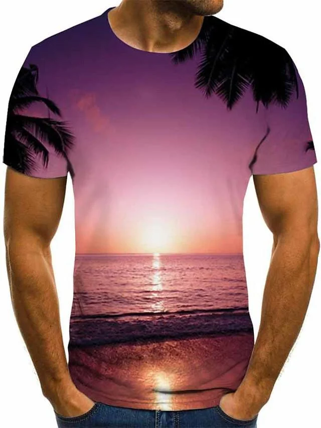 Men's Plus Size Geometric 3D Pleated Print T-Shirt Street Chic Exaggerated Daily Going Out Round Neck Dusty Rose / Short Sleeve