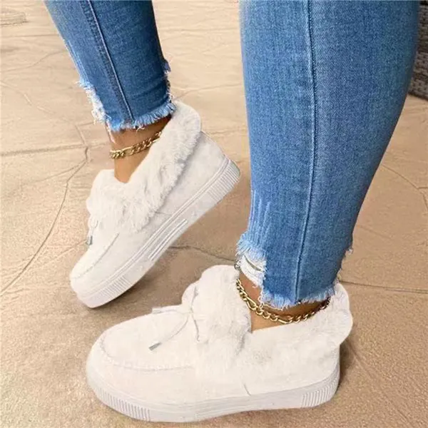 Winter Women Fashion Flat Shoes Suede Women Cute Soft Fur Padded Shoes Slip On Platform Ladies Casual Shoes