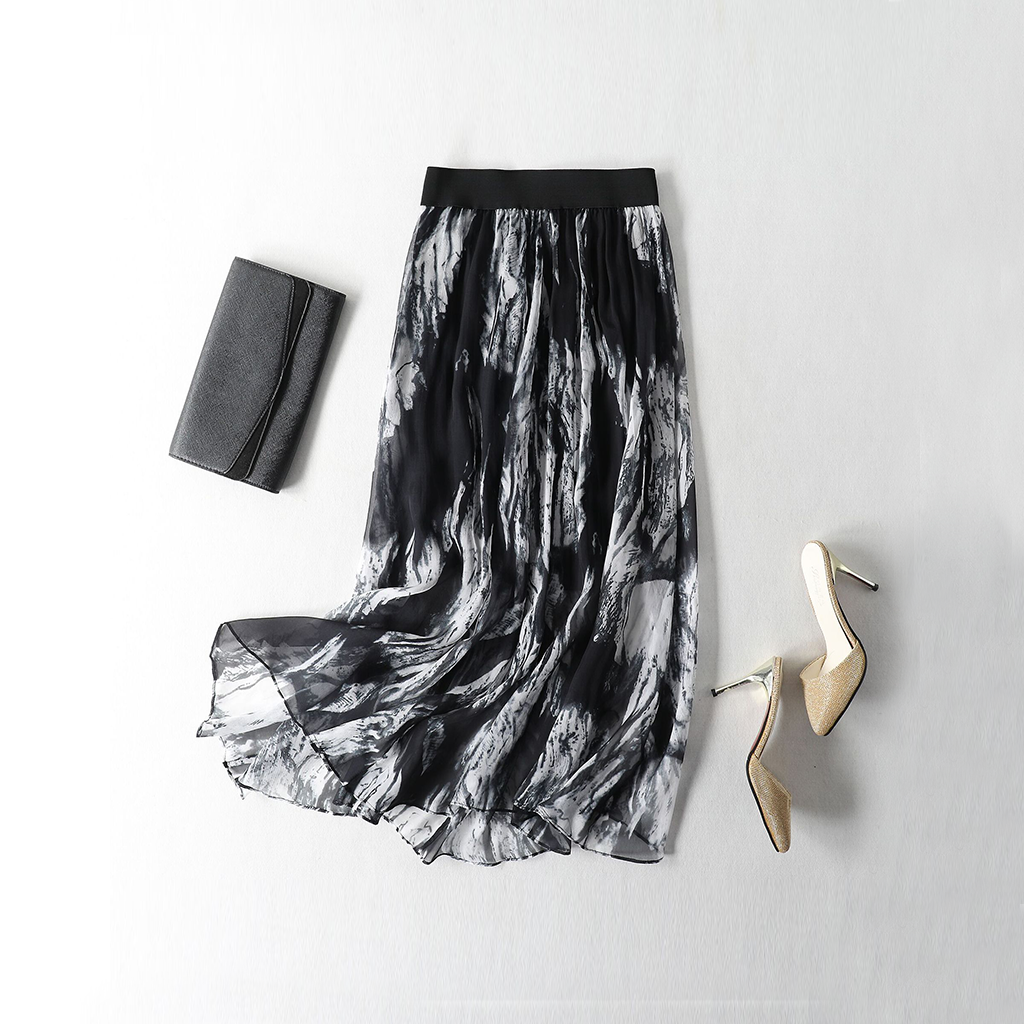 Floral Silk Skirt with Black Elastic Waist for Various Occasions REAL SILK LIFE