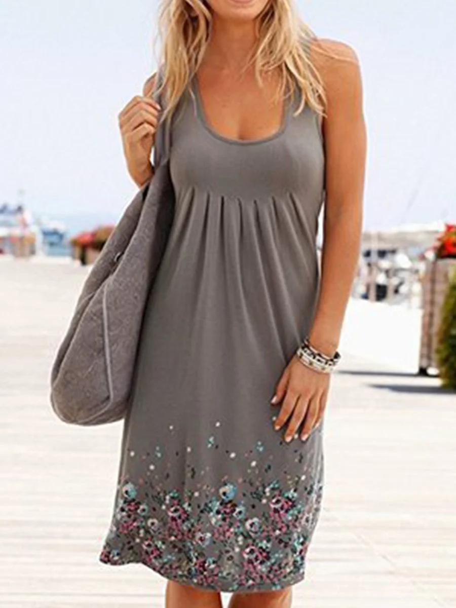 Fashion Printing Sleeveless Casual Floral Dress
