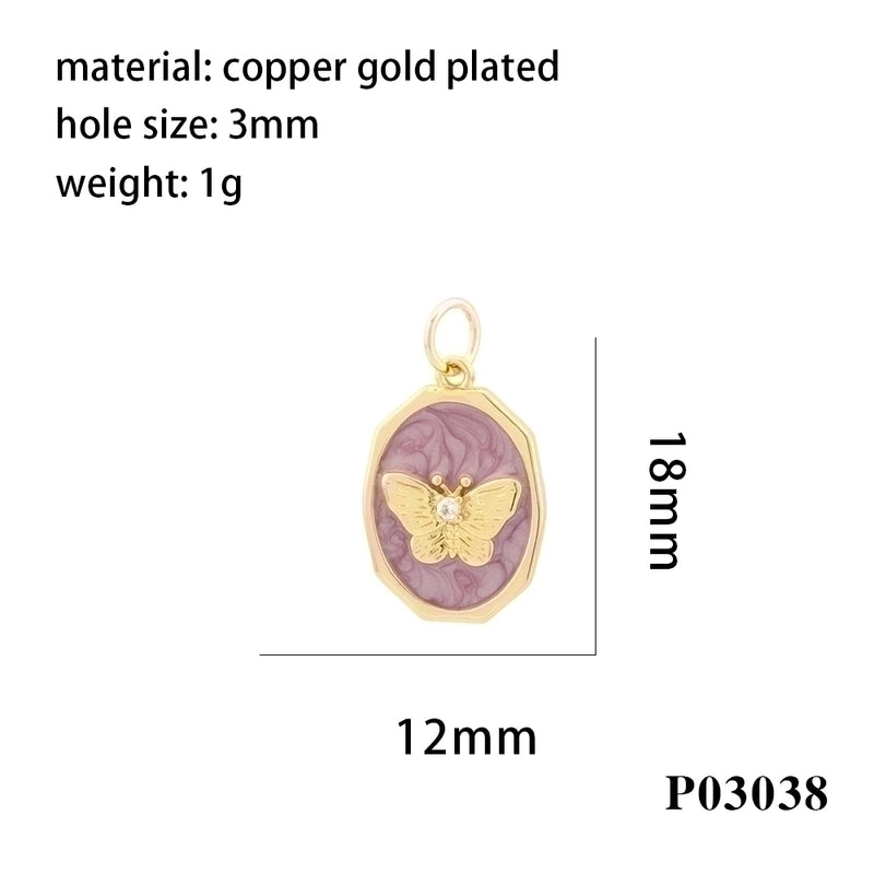 Minimalist Heart Shape Eye Butterfly Copper Enamel Plating Inlay Zircon 18k Gold Plated Charms