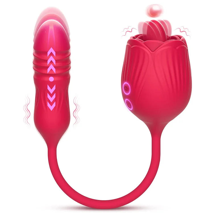 Pearlsvibe Rose Female Tongue Licking Egg Jumping Telescopic Masturbation Device Double-headed Vibrating Sex Toy
