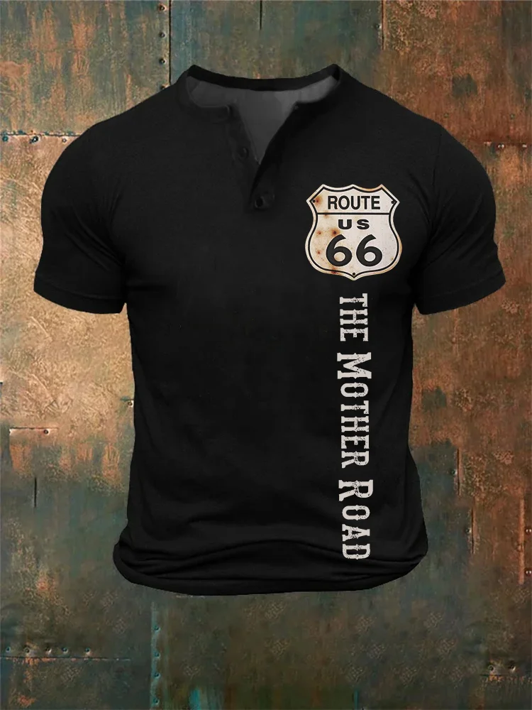 BrosWear Men's Route 66 The Mother Road Henley Shirt