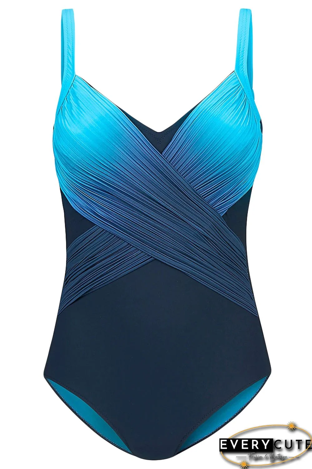 Blue Pleated Cross Wrap Front Maillot