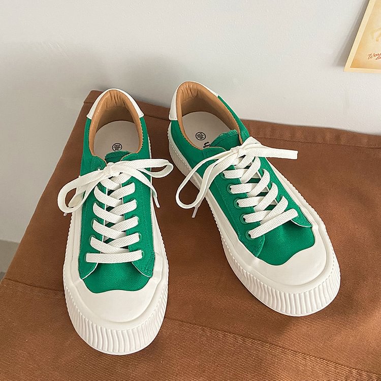 Women Platform Canvas White Sneakers Lace-Up Female Casual Shoes Lace 