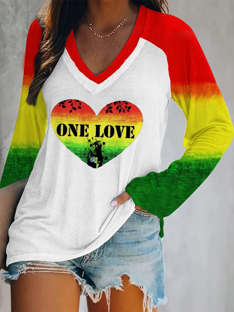 Comstylish One Love Print Casual Long Sleeve T Shirt