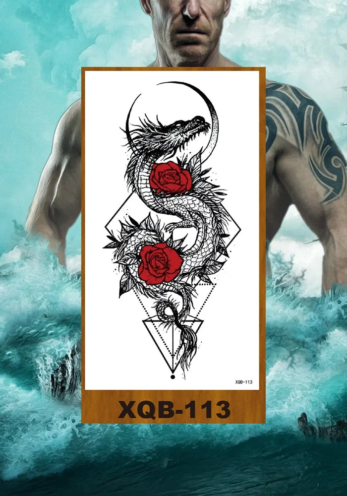 Temporary Flower Arm Tattoos Stickers Samurai Sword Dragon Snake Totem Men Women Girls Chest Fake Tatoo Drop Shipping DIY