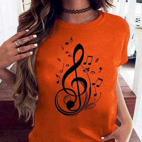 Cute Women's Musical Note Print Casual T-shirt Summer Round Neck Tees Top Womens and Girls Funny Short Sleeves Loose Fit Tops Woman Blouse - Shop Trendy Women's Fashion | TeeYours