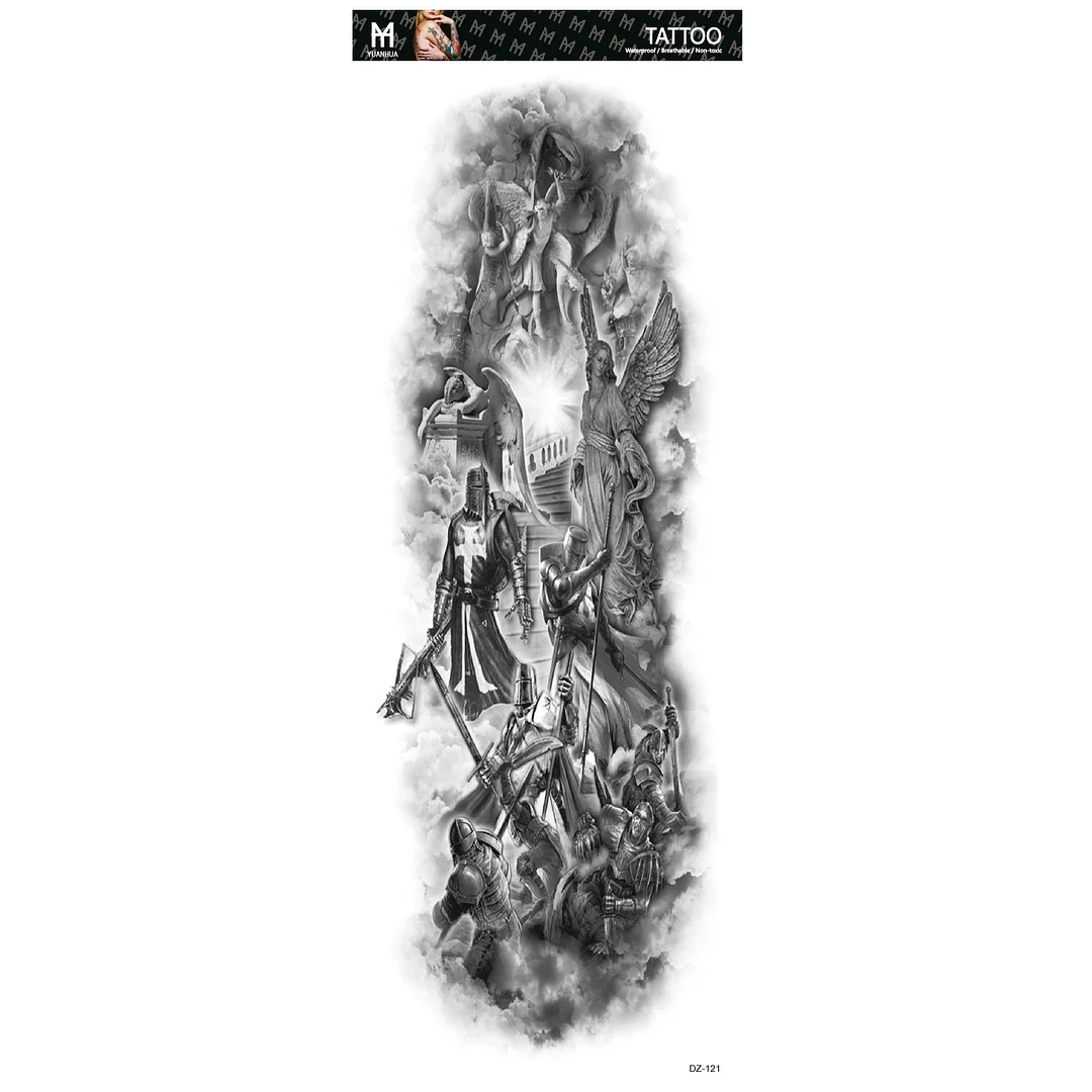 Fake Tattoo Lion Warrior For Men Waterproof Temporary Snake Flower Sticker Totem Geometric Full Arm Large Size Sleeve Tatoo Boys