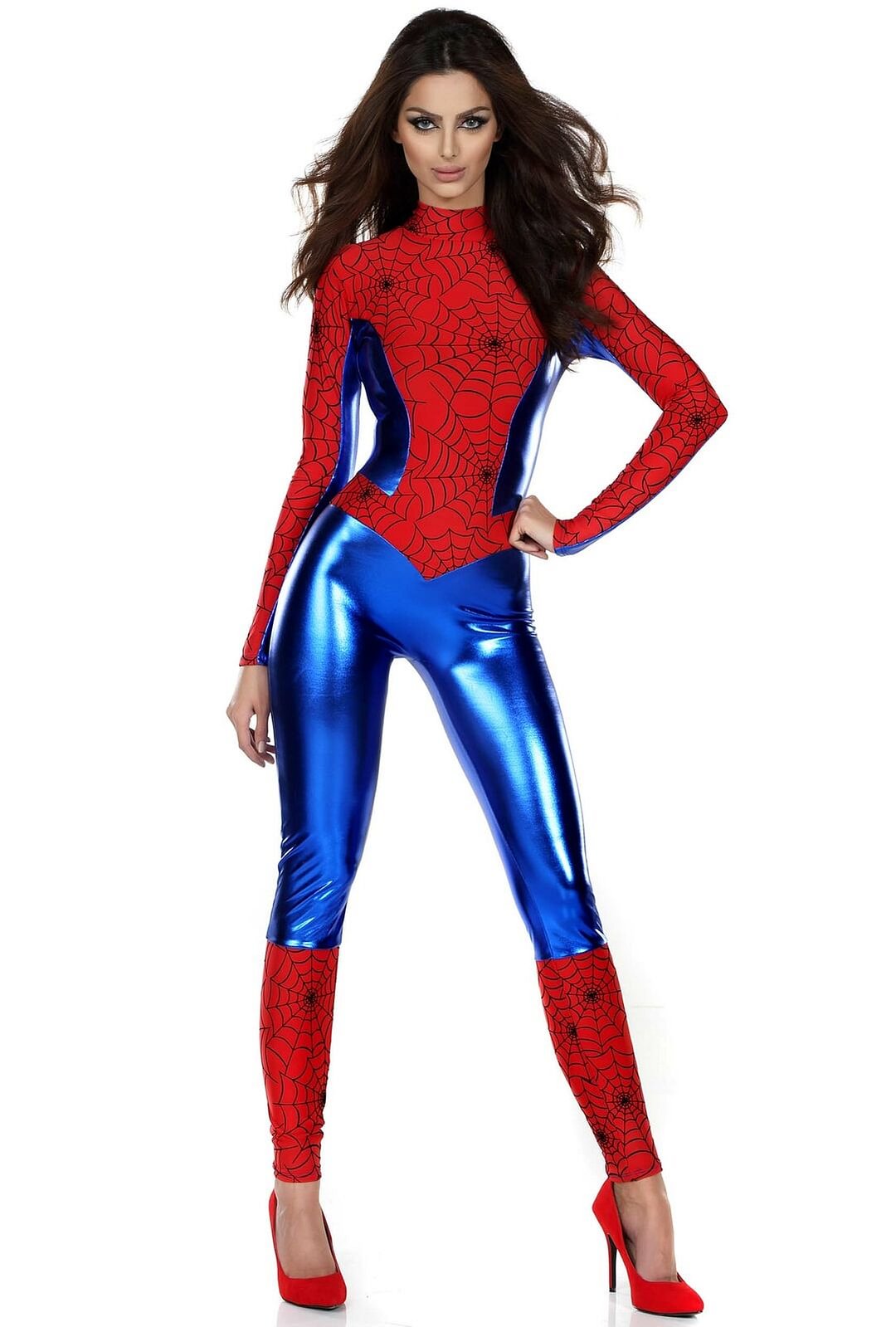 Womens Spiderman Costume Adult Halloween Long Sleeve Catsuit Costume-elleschic
