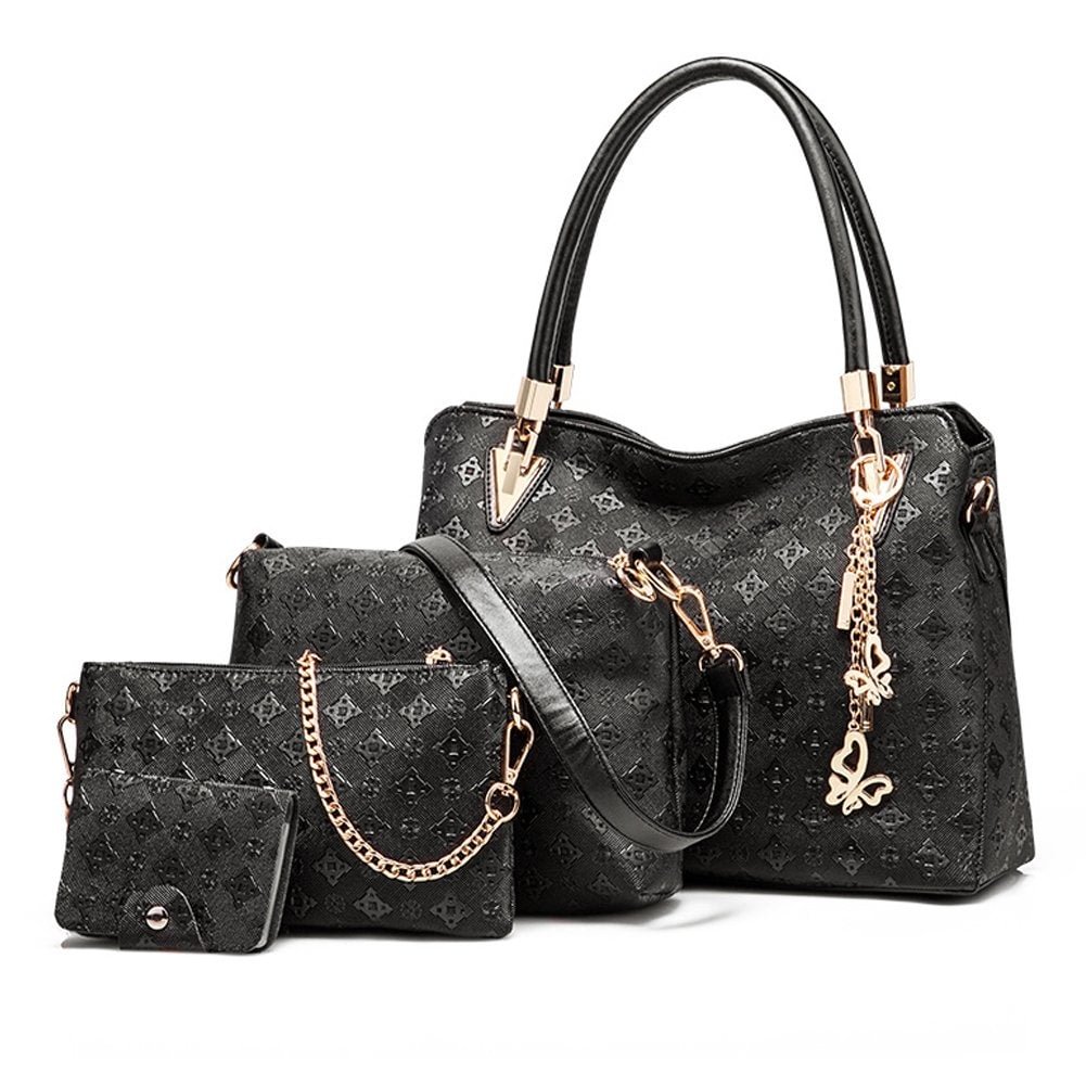 Women Clutch Bag Faux Leather Shoulder Crossbody Purse Handbags (Black)