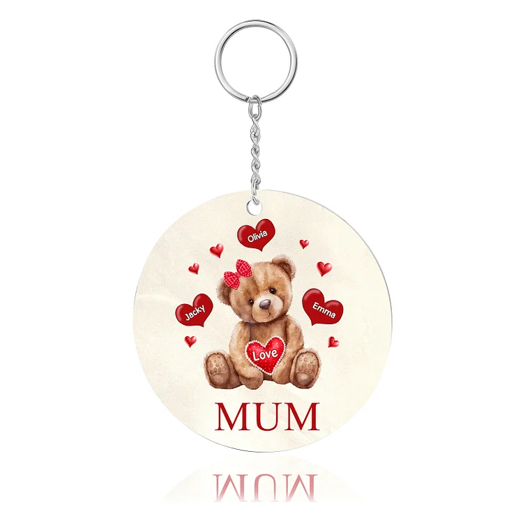 3 Names-Bear Personalized Text Keychain Gift Custom Special Keychain Gift For Mum