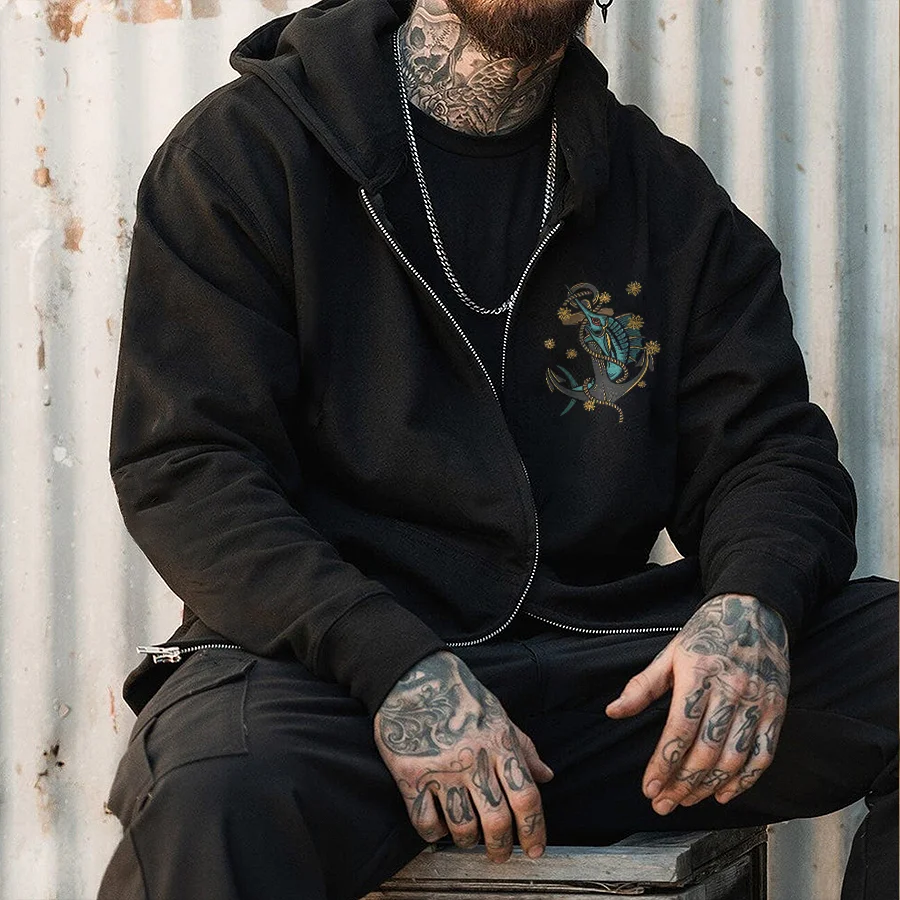 Anchor Fish Zip-up Printed Men's Hoodie