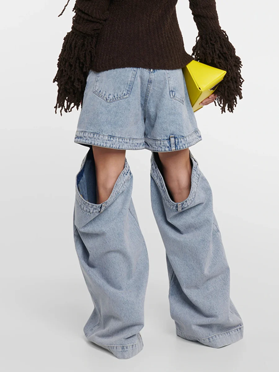 Woherb Woherb Fashion Street Style 2024 Summer Dig Cut Hollow Out Careful Machine Design Jeans Loose Wide Leg Pants Woman-Outfit Ideas