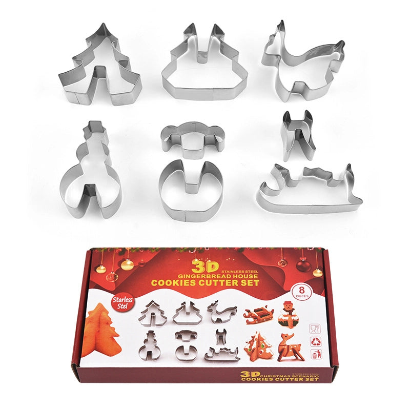 Christmas Casual Cute Christmas House Christmas Tree 430 Stainless Steel Kitchen Molds 1 Set
