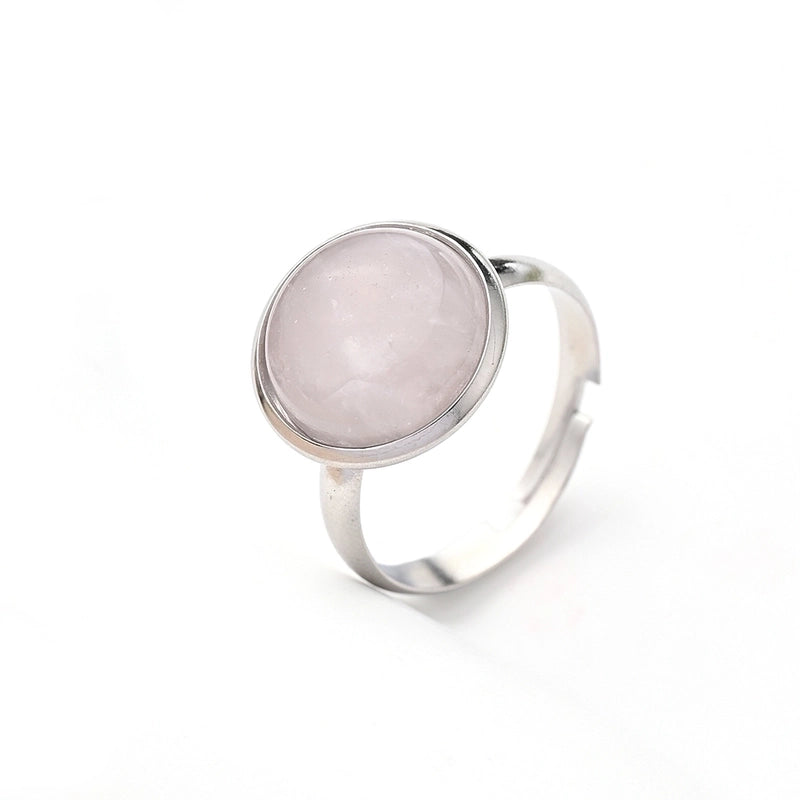 Casual Minimalist Round Spot Solid Color 304 Stainless Steel Natural Stone Opal Polishing Inlay Adjustable Ring