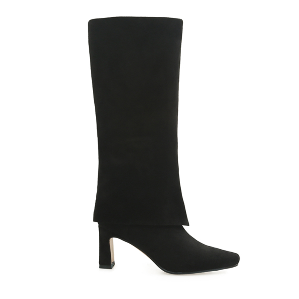 70mm Block Heel Mid-tube Fashion Boots Black Suede-vocosishoes