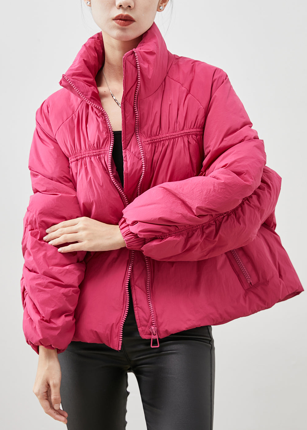 VCSHOES Rose Zip Up Wrinkled Duck Down Down Coat Winter