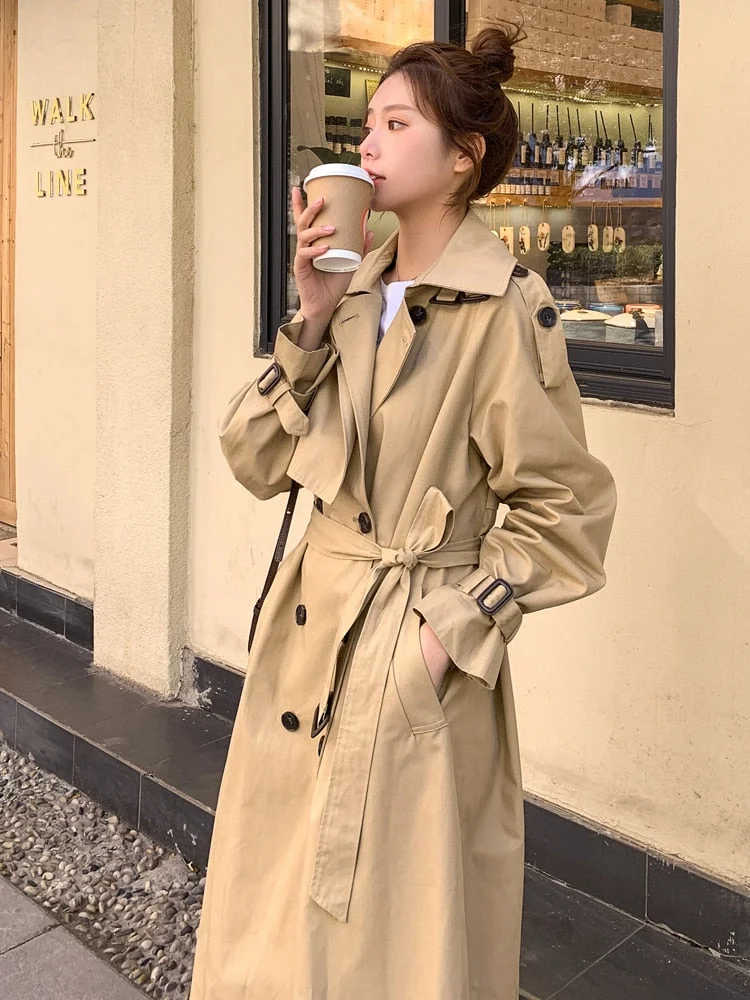 Brand New Spring Autumn Women Trench Coat Long Double-Breasted with Belts Flaps England Style Duster Coat Cloak Female Outerwear