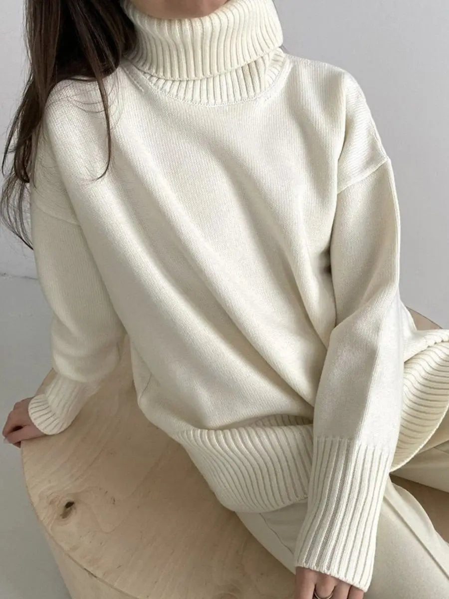High Neck Solid Color Loose Sweater