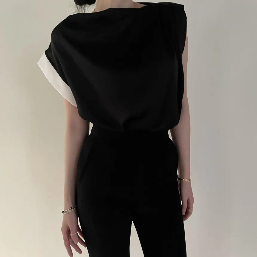 Churchf Churchf Size Update Chic Summer French Design Sense Splicing Color Short Sleeve T-Shirt Women's Temperament Simple Top