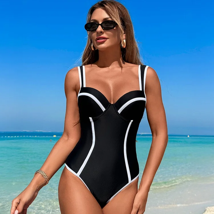 PASUXI  Striped High-Waist Slim Fit One-Piece Swimsuit Wholesale