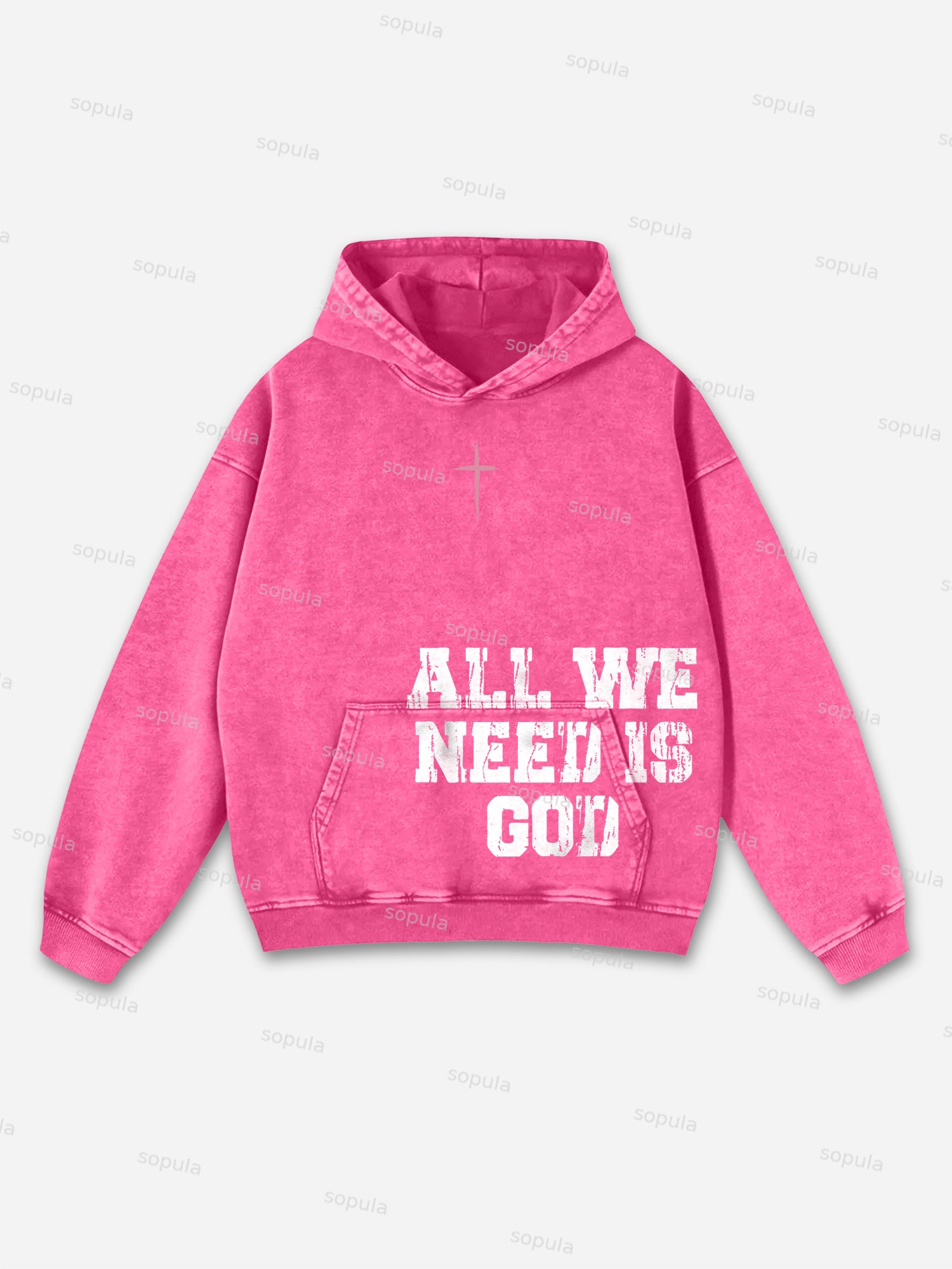 Sopula All We Need Is God Graphic Acid Washed Oversized Hoodie - SOPULA