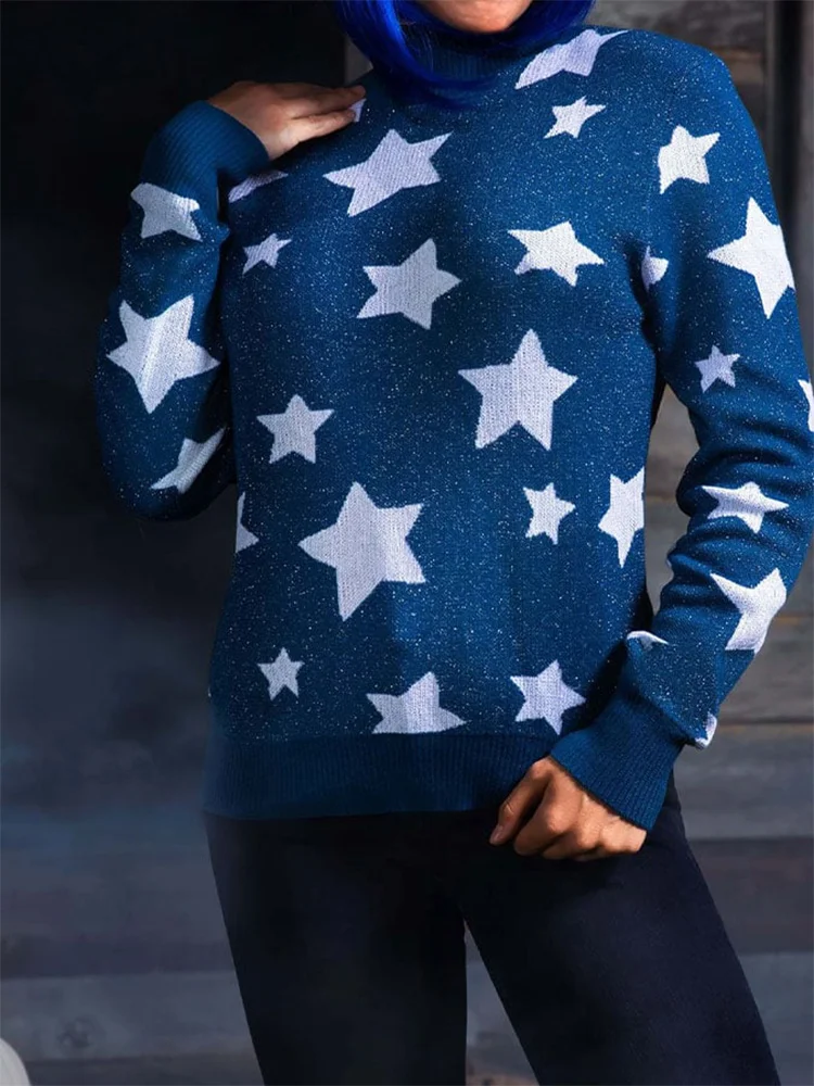 Women's Caroline Blue Stars Casual Knitted Sweater