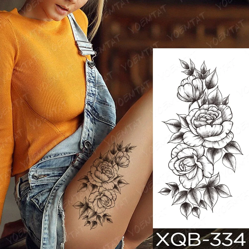 Waterproof Temporary Tattoo Sticker Orchid Flower Tattoos Peony Lotus Lines Painted Rose Body Art Arm Fake Sleeve Tatoo Women
