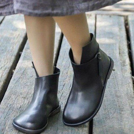 Women plus size clothing Women Round Toe Flat Heel Martin Boots-Nordswear