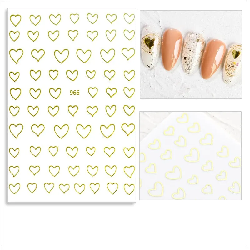 Black Red 3D Nail Sticker Self Adhesive Love Heart Star Butterfly Flower Nail Decals Slider DIY Nail Art Decoration-Nail Inspo