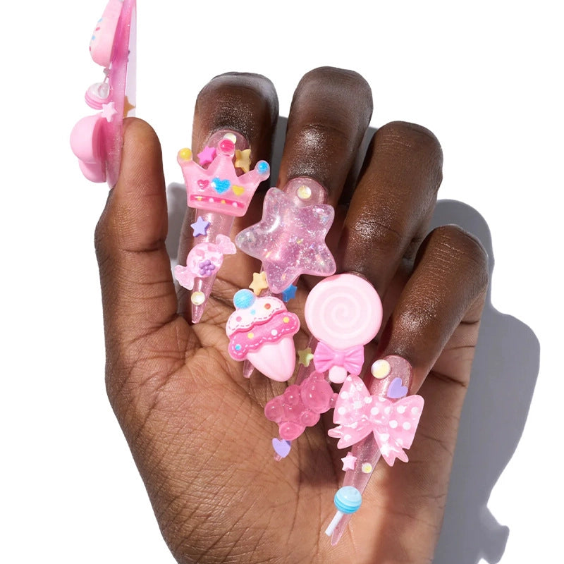 Sweet Crown Candy Bow Knot ABS Press-on Nails 1 Set