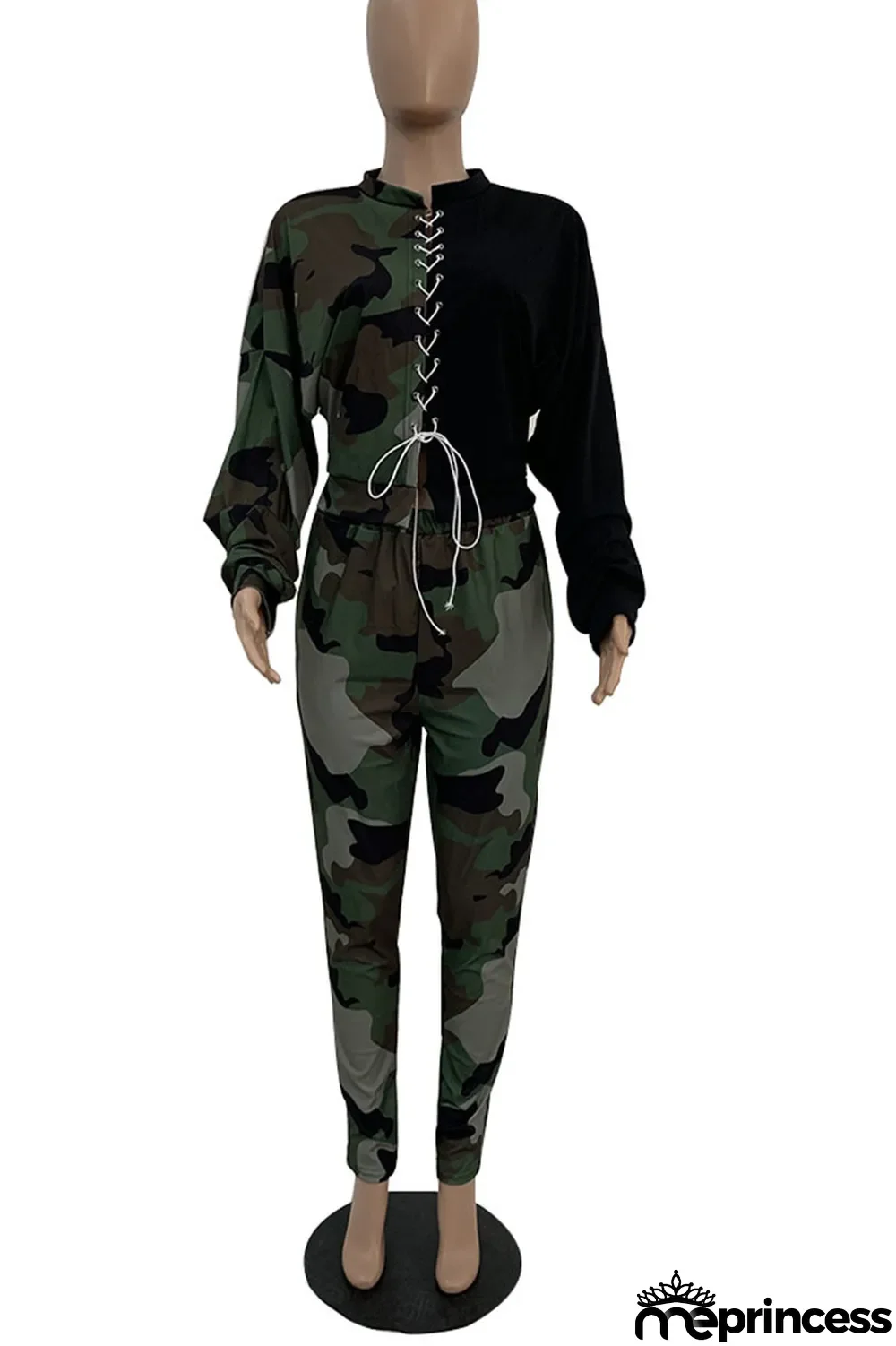 Red Casual Print Bandage Split Joint O Neck Long Sleeve Two Pieces