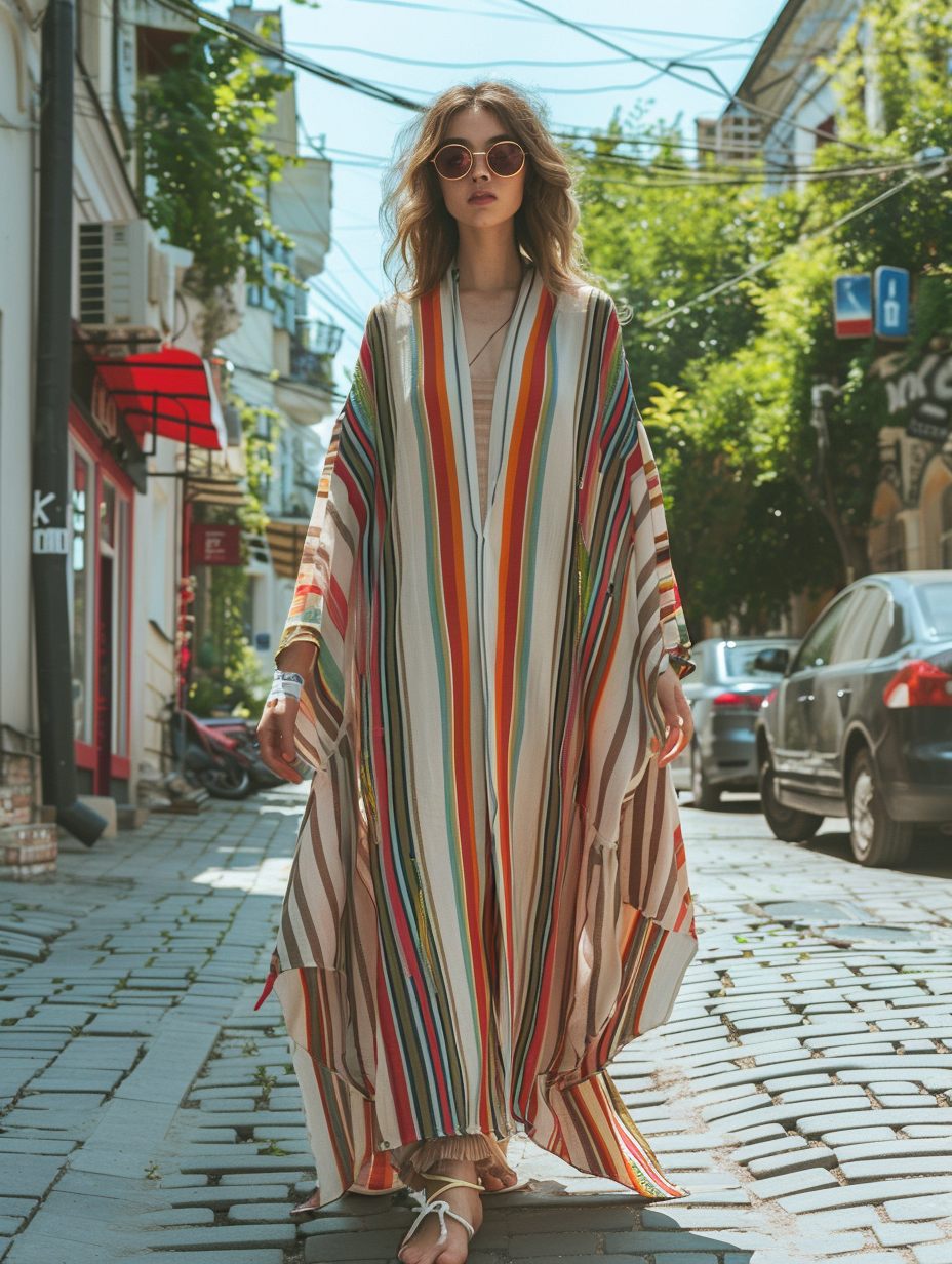 Caftan Striped Printed Beach V-Neck Kaftan Dress