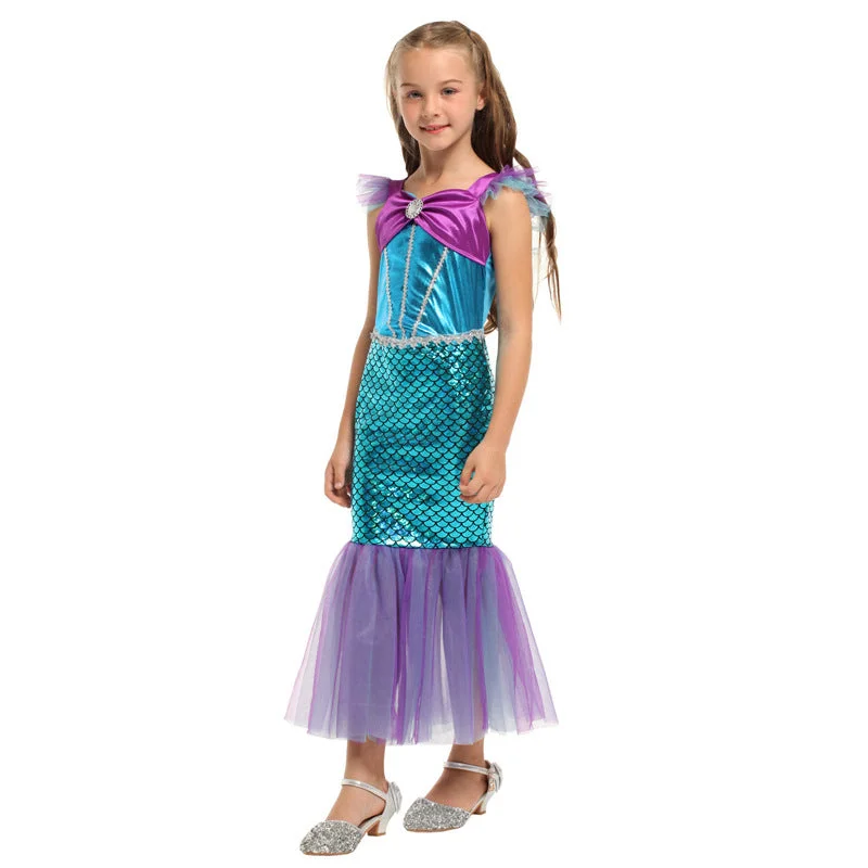 Mermaid Ariel Girl Princess Dress Cosplay Theme Party Dress Up for kids-elleschic