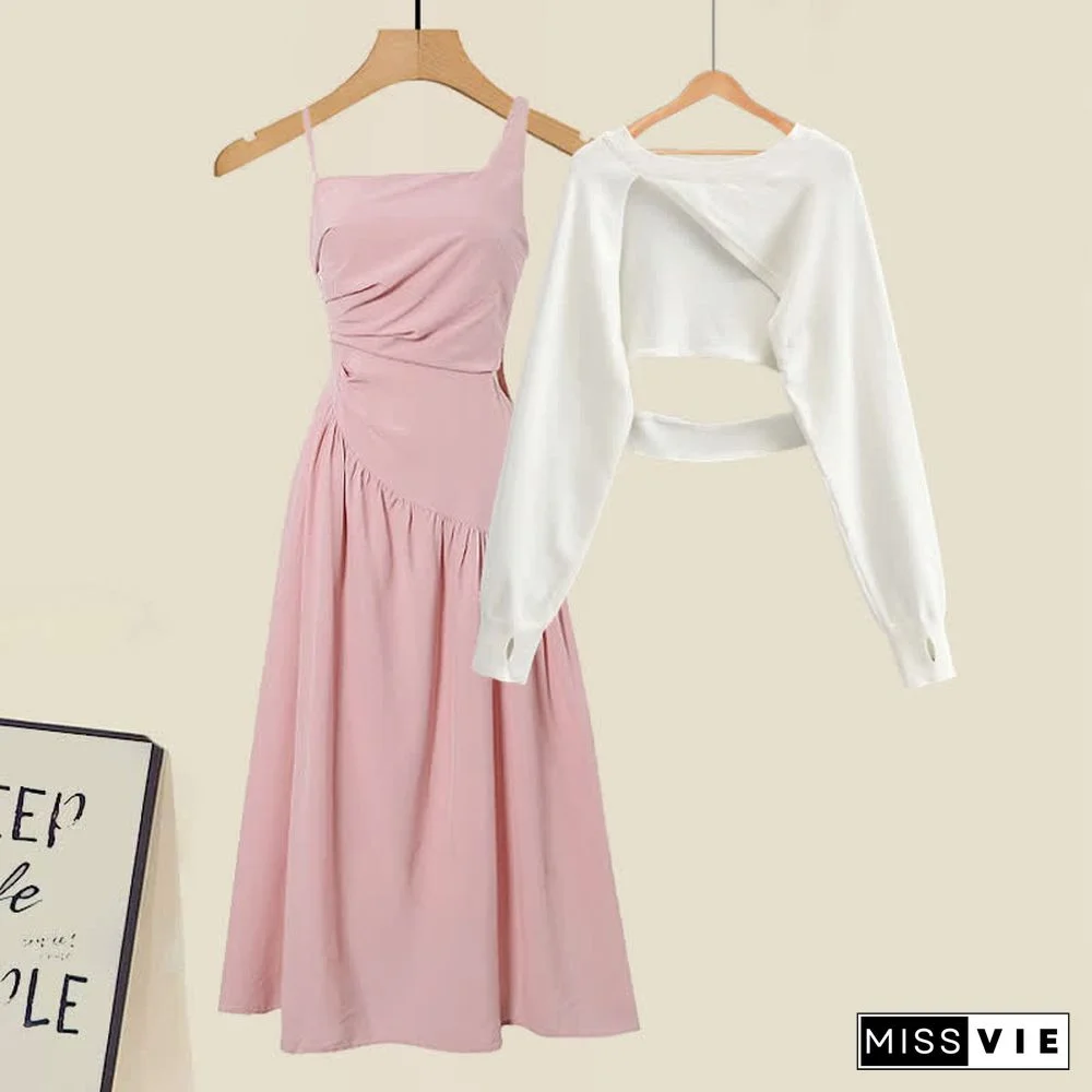 Irregular Hollow Out Top A-line Ruffled Slip Dress