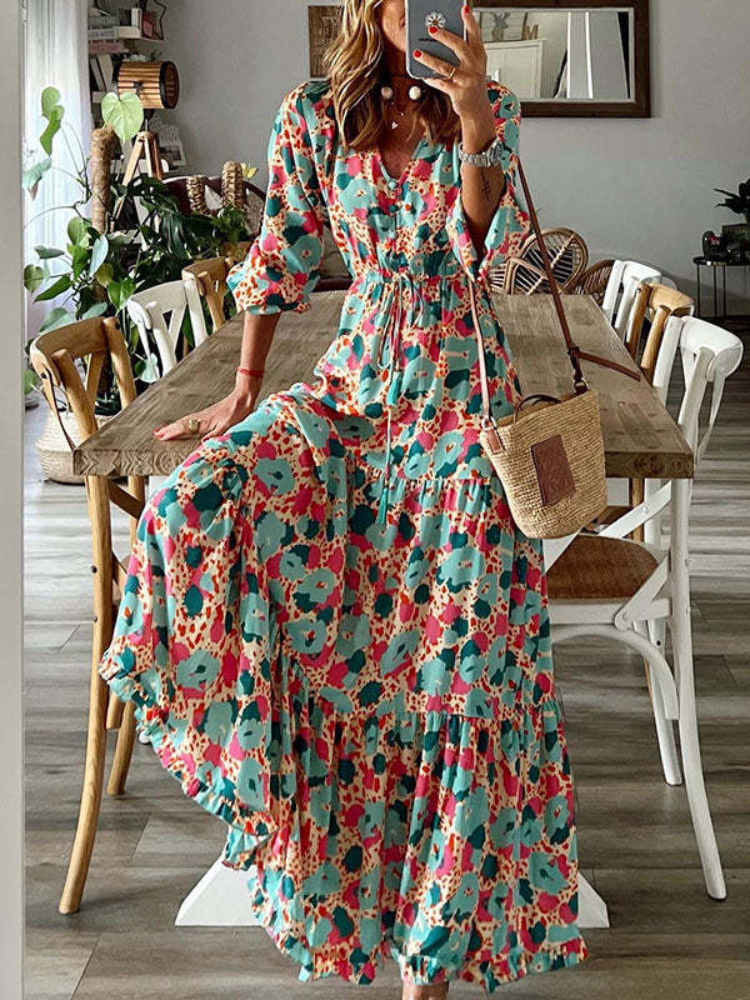 Full Bloom Floral Adjustable Waist Maxi Dress