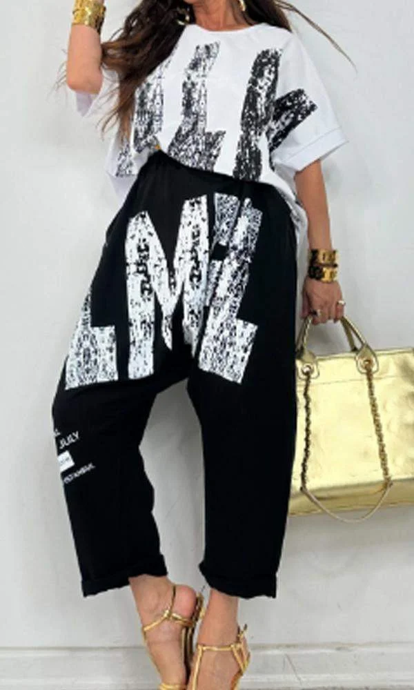 Women's Comfortable Letter-Patterned Top And Pants Two-Piece Set