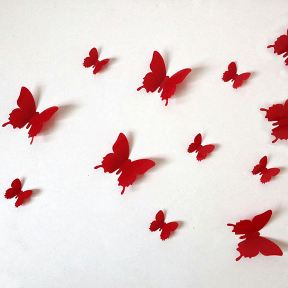 

12Pcs Stereoscopic Butterfly Wall Stickers Living Kids Bed Room Decor Red, 501 Original