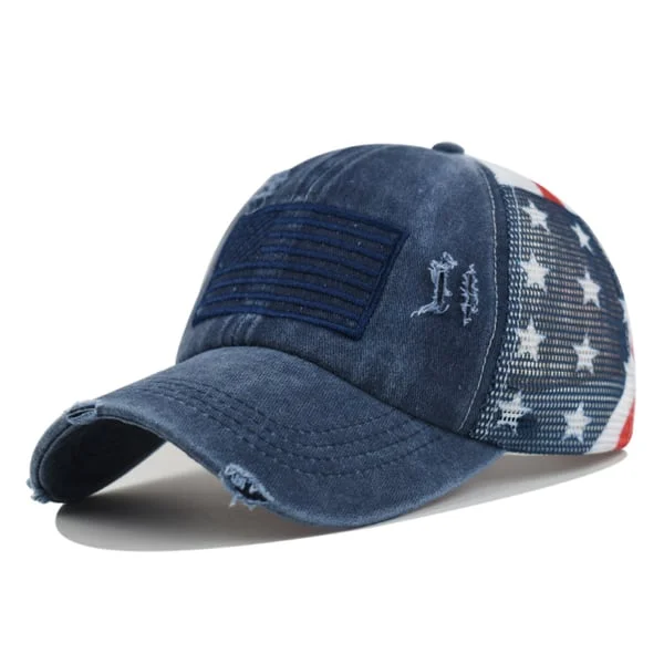 Red-White-Blue Criss-Cross Elastic Band Cotton Brushed Embroidery Baseball Cap