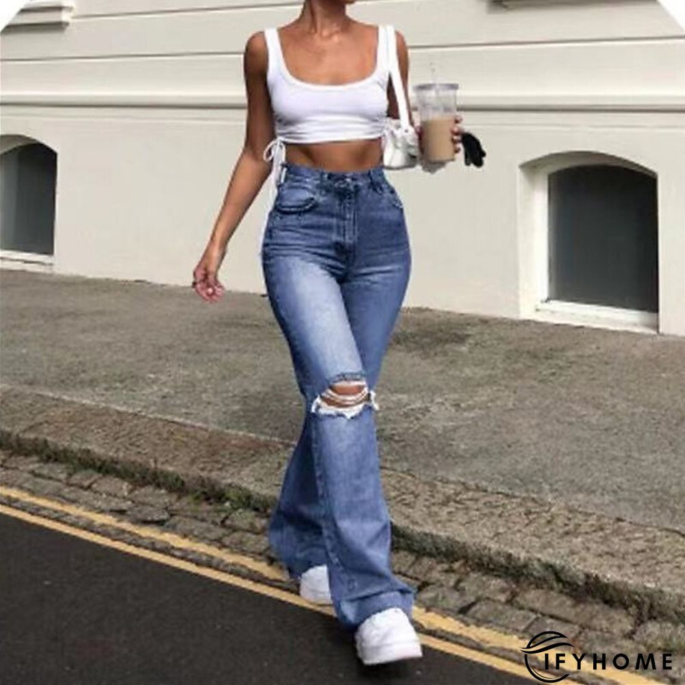 Women's Jeans Straight Flared Ripped Plain Jeans Classic Modern Regular Spring &  Fall Black Dark Blue Light Blue Grey | IFYHOME
