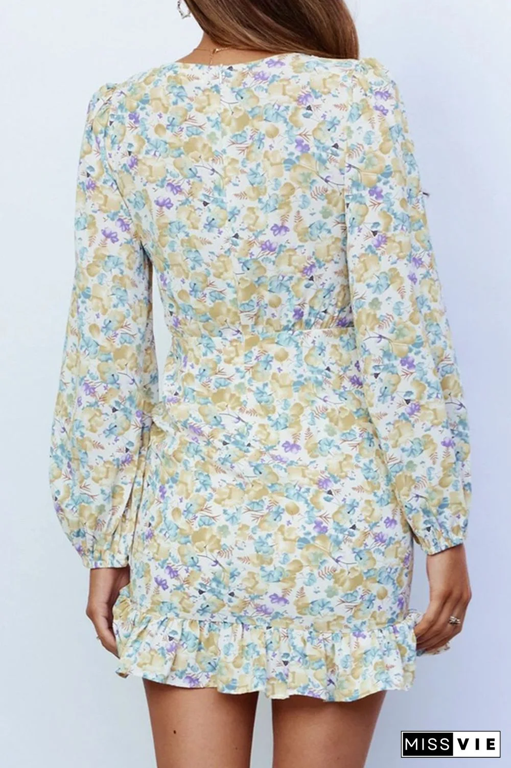 Fashion Elegant Floral Draw String Flounce V Neck Dresses