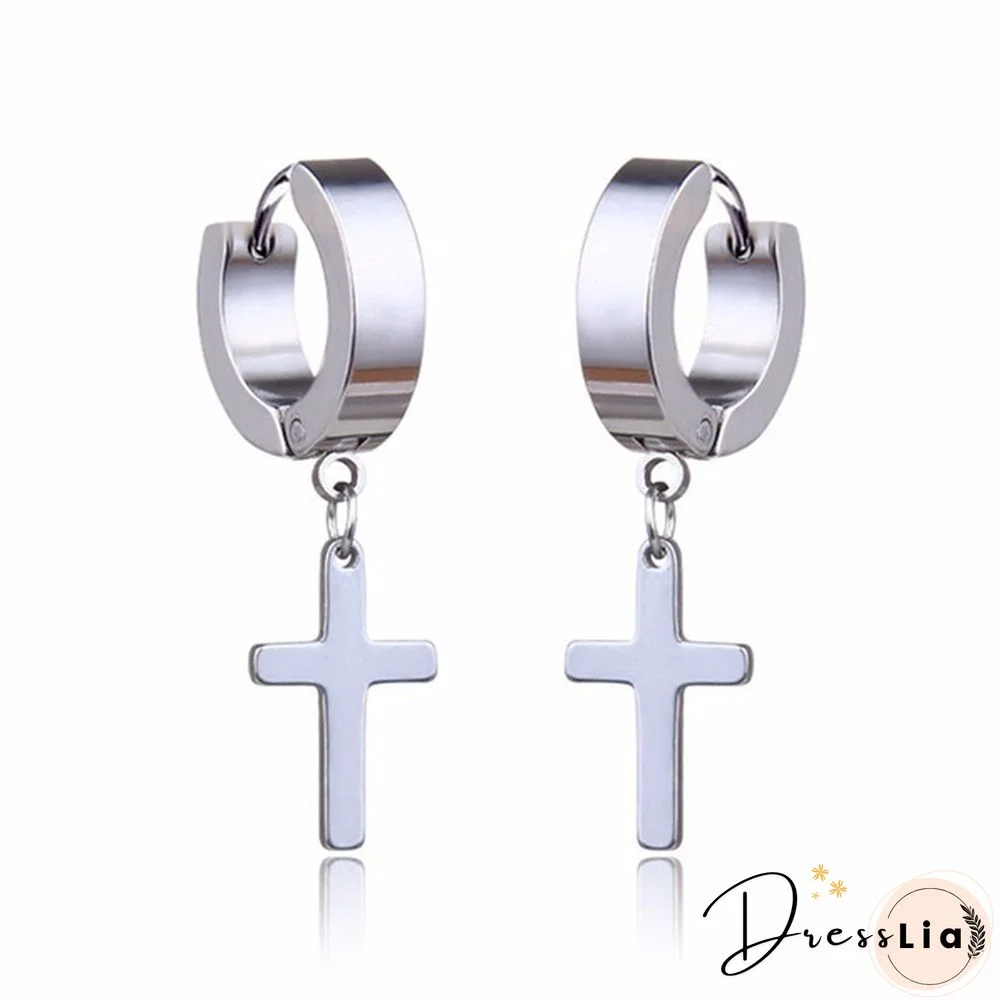 New Rock Stainless Steel Cross Earrings Anti-allergy Punk Jewelry Gift Unisex Fashion Personality Earrings