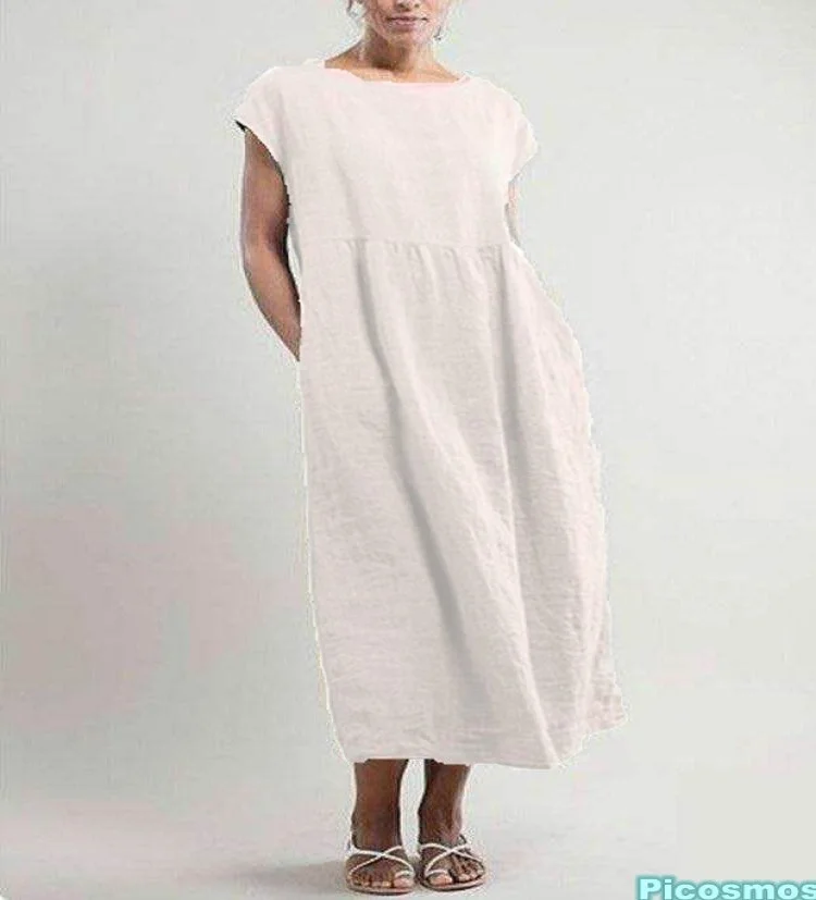 Cotton Linen round-Neck Swing Dress VangoghDress