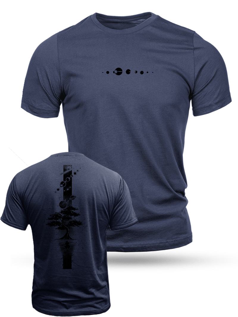 Men's Planet Riverside Tree Illustration Print Casual Short Sleeve T-shirt