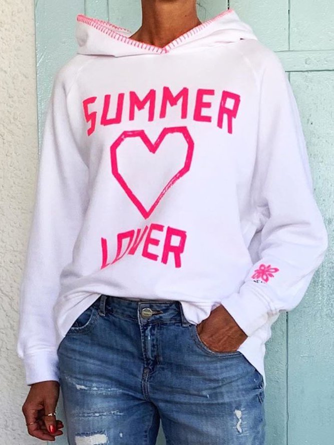 White Cotton Hoodie Long Sleeve Letter Sweatshirt