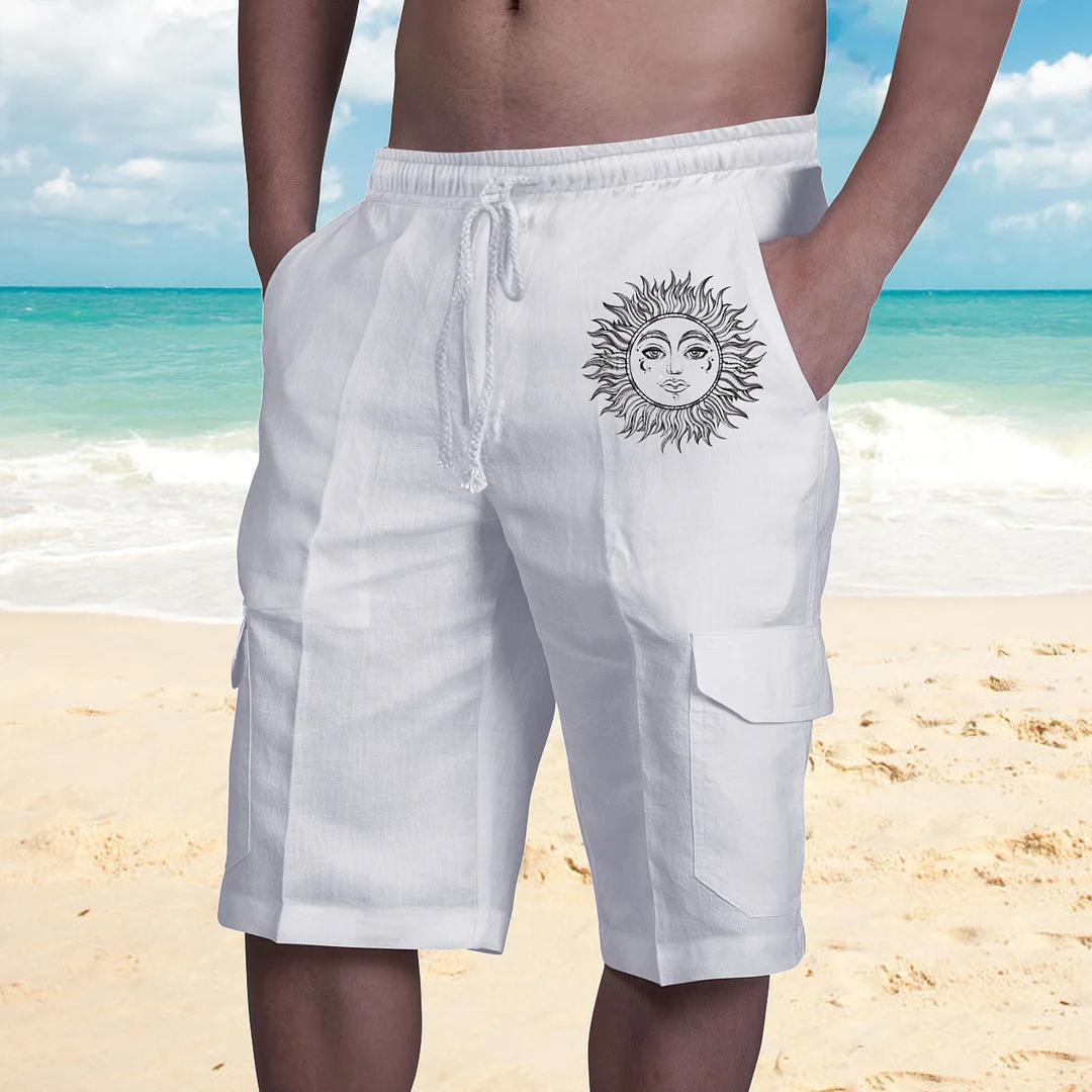 Men's Casual Sun print linen shorts 